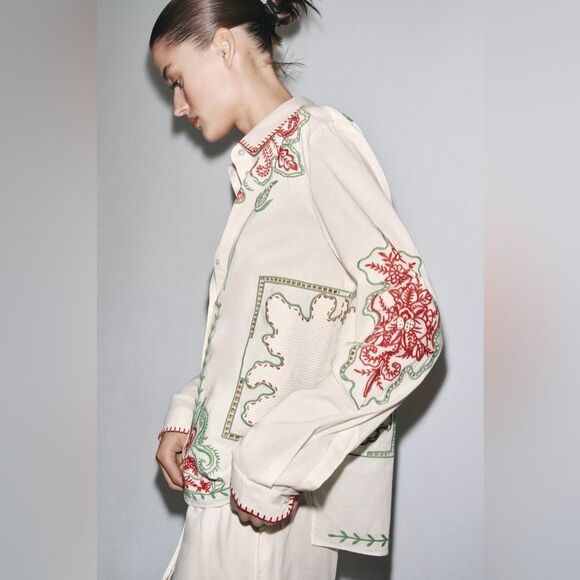 ZARA ZW COLLECTION EMBROIDERED SHIRT - Picture 2 of 9